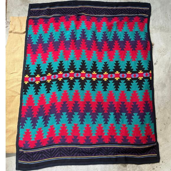 Vintage Navajo Tribal Throw Knit Blanket cotton Made In USA Reversible 62x48” - Picture 1 of 16